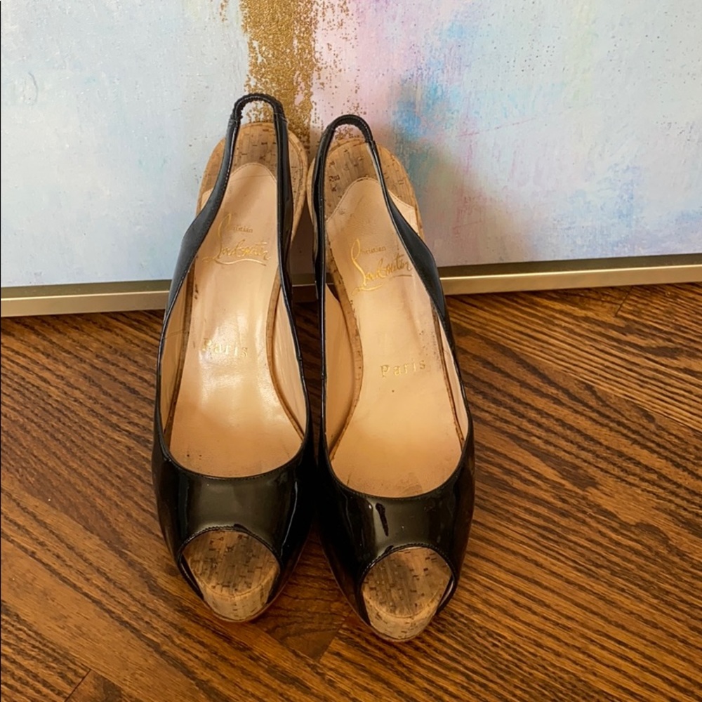 Louboutin patent peep toe slingbacks